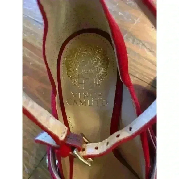 NWOT Vince Camuto Red Ankle Strap Leather Studded Krellen Stiletto,sz 5.5 - Picture 5 of 7